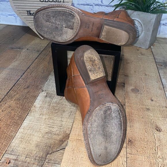 MOMA Brown Distressed Leather Biker Buckle Ankle Boots Sz-37 / 7 US - Picture 10 of 11